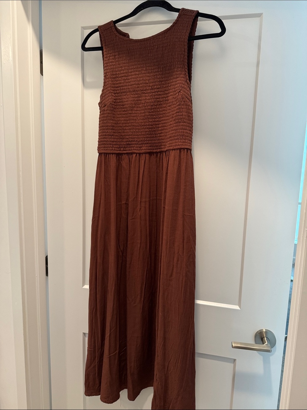 Sleeveless Brown Maxi Dress with Smocked Bodice